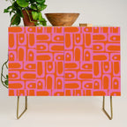 Mid Century Modern Piquet Abstract Geometric Multi Pattern in Hot Pink and Red-Orange Credenza Gallery Image 1