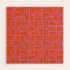 Mid Century Modern Piquet Abstract Geometric Multi Pattern in Hot Pink and Red-Orange Wood Wall Art Gallery Image 1
