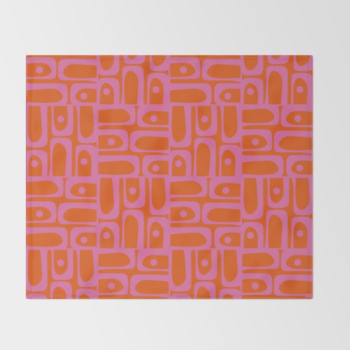 Mid Century Modern Piquet Abstract Geometric Multi Pattern in Hot Pink and Red-Orange Throw Blanket Gallery Image 2