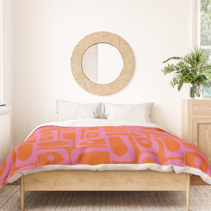 Mid Century Modern Piquet Abstract Geometric Multi Pattern in Hot Pink and Red-Orange Duvet Cover Gallery Image 3