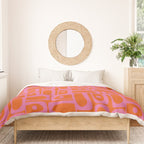 Mid Century Modern Piquet Abstract Geometric Multi Pattern in Hot Pink and Red-Orange Duvet Cover Gallery Image 3