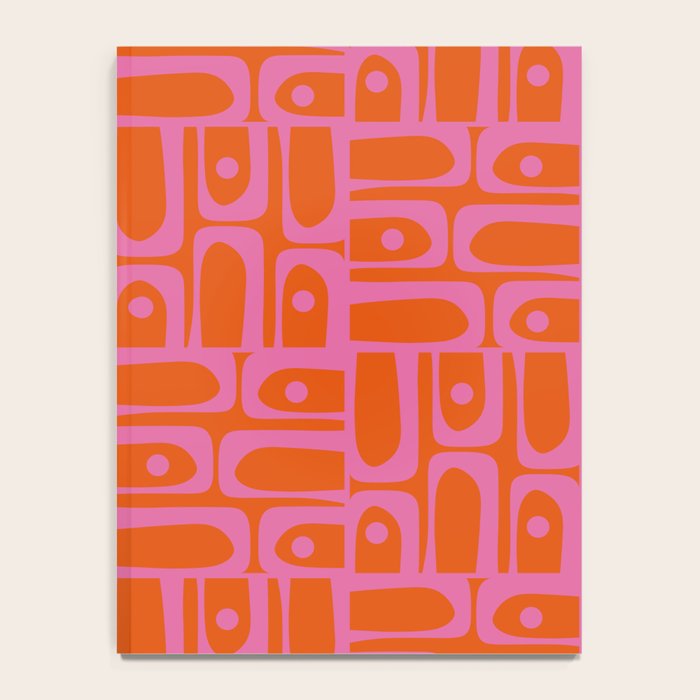 Mid Century Modern Piquet Abstract Geometric Multi Pattern in Hot Pink and Red-Orange Notebook Gallery Image 4