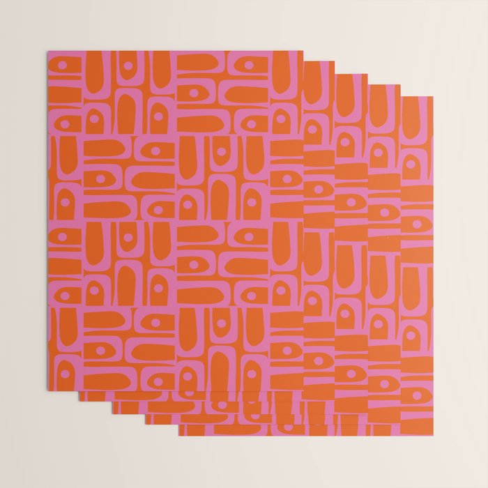 Mid Century Modern Piquet Abstract Geometric Multi Pattern in Hot Pink and Red-Orange Wrapping Paper Gallery Image 3