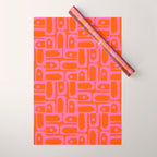 Mid Century Modern Piquet Abstract Geometric Multi Pattern in Hot Pink and Red-Orange Wrapping Paper Gallery Image 1
