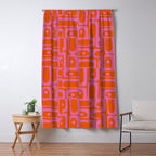 Mid Century Modern Piquet Abstract Geometric Multi Pattern in Hot Pink and Red-Orange Window Curtain Gallery Image 5