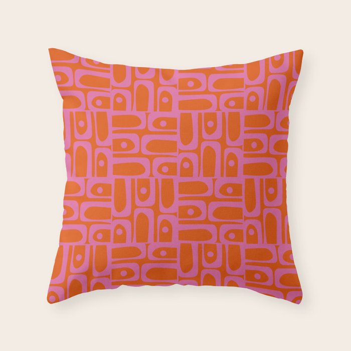 Mid Century Modern Piquet Abstract Geometric Multi Pattern in Hot Pink and Red-Orange Throw Pillow Gallery Image 6