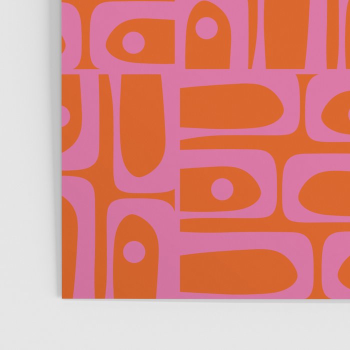 Mid Century Modern Piquet Abstract Geometric Multi Pattern in Hot Pink and Red-Orange Poster Gallery Image 3