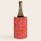 Mid Century Modern Piquet Abstract Geometric Multi Pattern in Hot Pink and Red-Orange Wine Chiller Gallery Image 3