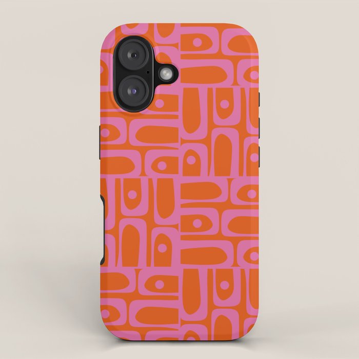 Mid Century Modern Piquet Abstract Geometric Multi Pattern in Hot Pink and Red-Orange iPhone Case Gallery Image 1