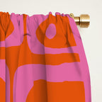 Mid Century Modern Piquet Abstract Geometric Multi Pattern in Hot Pink and Red-Orange Window Curtain Gallery Image 2