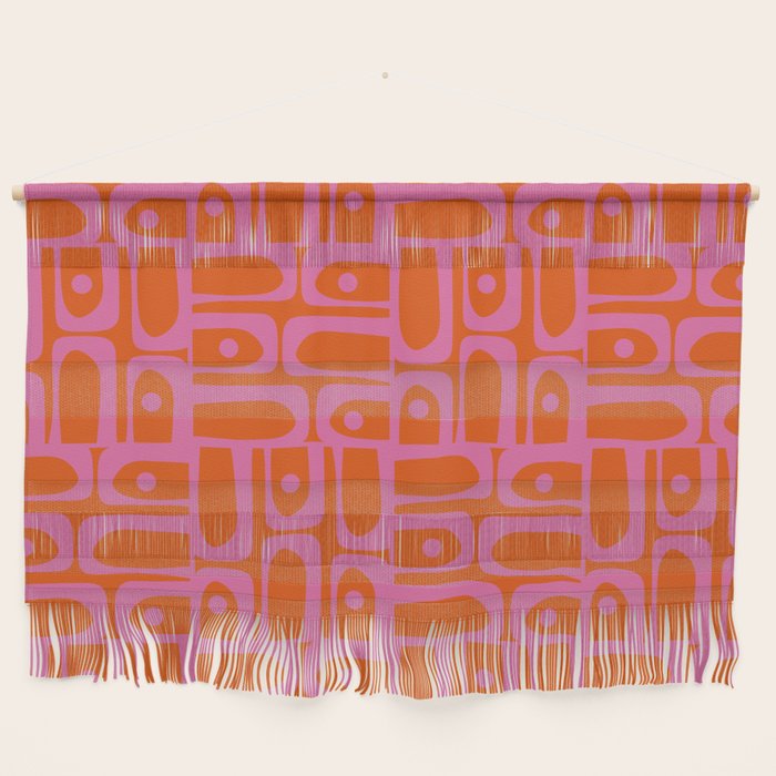 Mid Century Modern Piquet Abstract Geometric Multi Pattern in Hot Pink and Red-Orange Wall Hanging Gallery Image 1