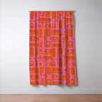 Mid Century Modern Piquet Abstract Geometric Multi Pattern in Hot Pink and Red-Orange Window Curtain Gallery Image 3