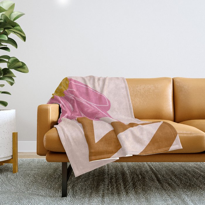 Woodland flower - pink Throw Blanket Gallery Image 1