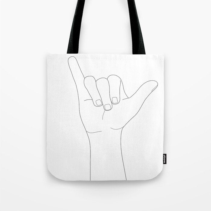Minimal Line Art Shaka Hand Gesture Tote Bag Gallery Image 1