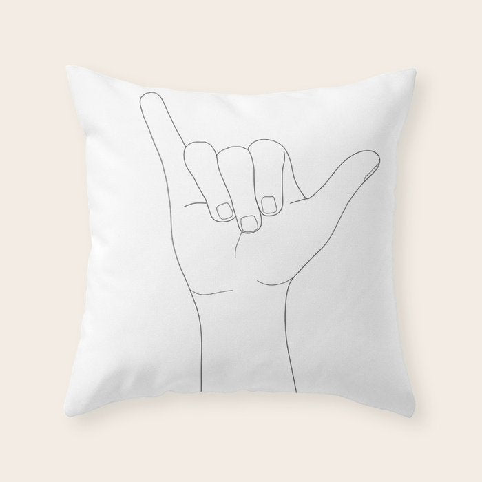 Minimal Line Art Shaka Hand Gesture Throw Pillow Gallery Image 6