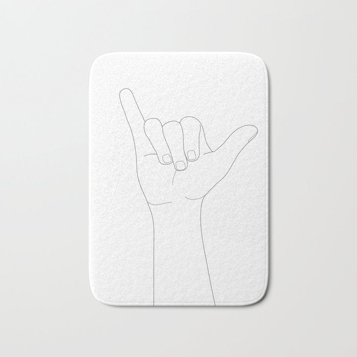 Minimal Line Art Shaka Hand Gesture Bath Mat Gallery Image 1