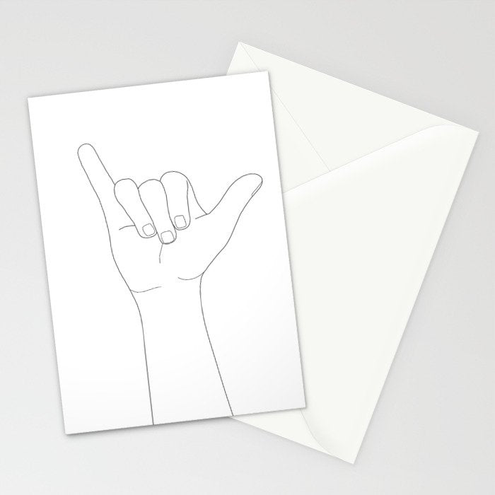 Minimal Line Art Shaka Hand Gesture Stationery Card Gallery Image 2