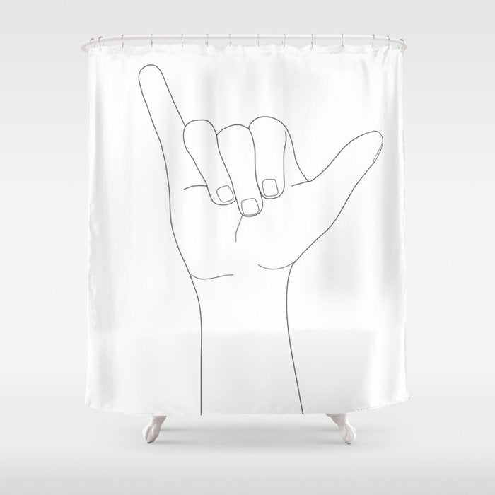 Minimal Line Art Shaka Hand Gesture Shower Curtain Gallery Image 1
