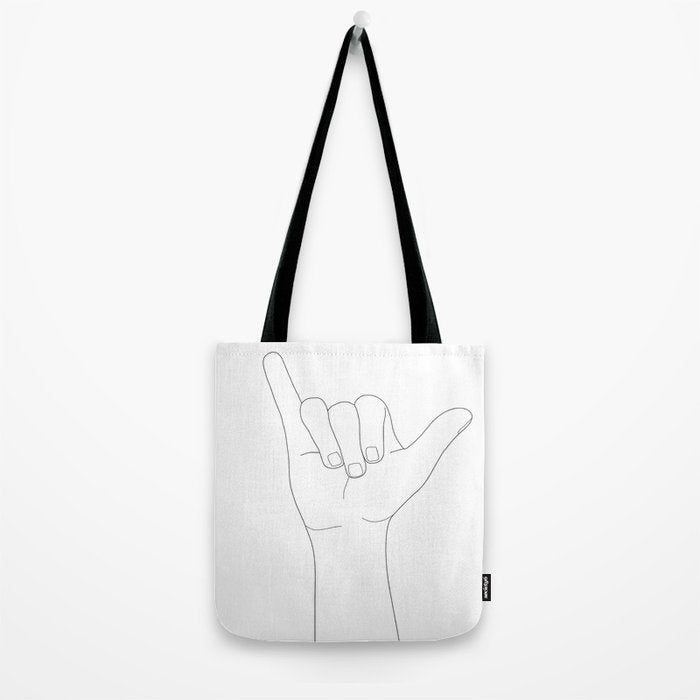 Minimal Line Art Shaka Hand Gesture Tote Bag Gallery Image 2
