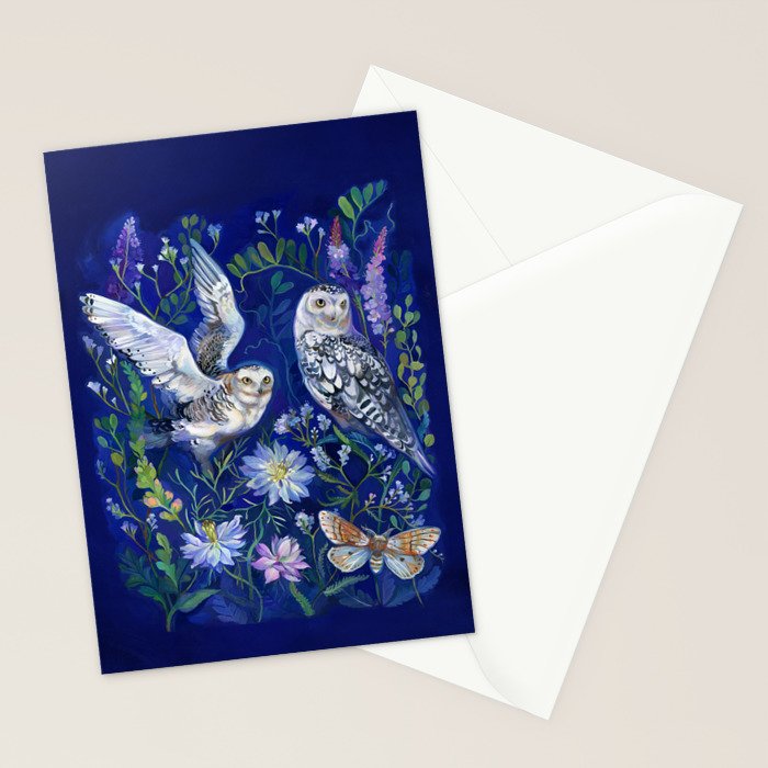 Flower Garden Owls Stationery Card Gallery Image 2