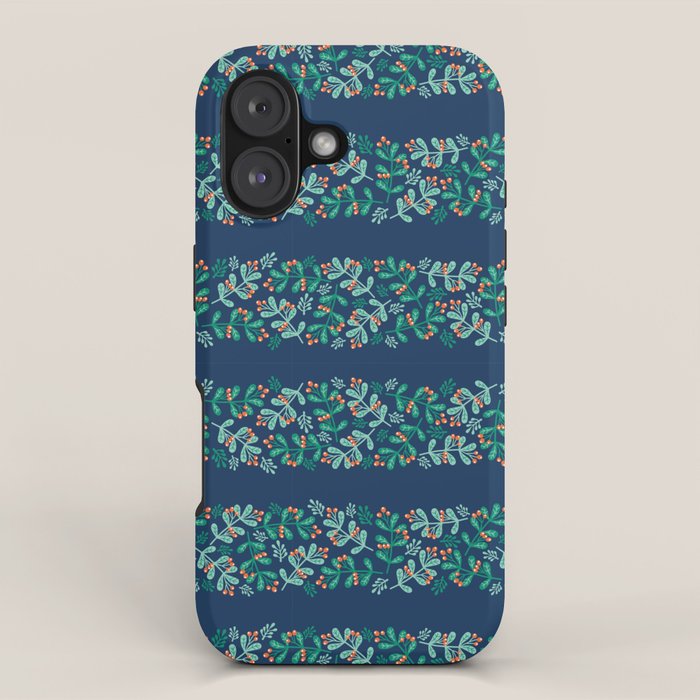 Mistletoe Christmas Stripes Blue iPhone Case Gallery Image 1