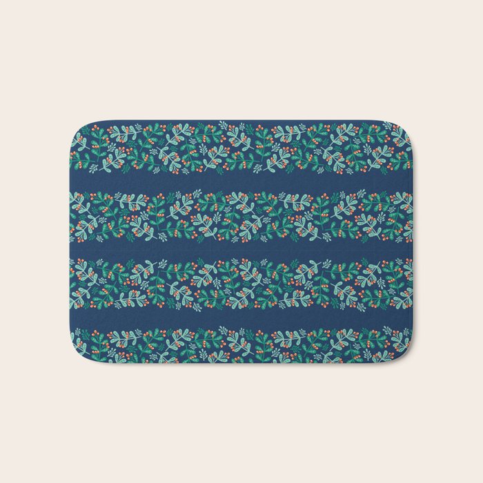Mistletoe Christmas Stripes Blue Bath Mat Gallery Image 1