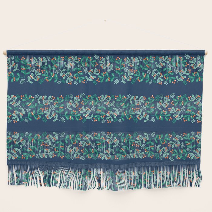 Mistletoe Christmas Stripes Blue Wall Hanging Gallery Image 1