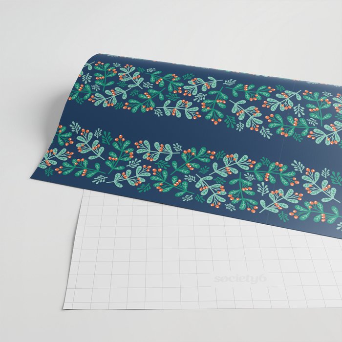 Mistletoe Christmas Stripes Blue Wrapping Paper Gallery Image 2