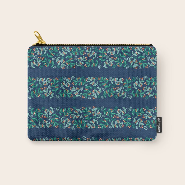 Mistletoe Christmas Stripes Blue Carry All Pouch Gallery Image 1