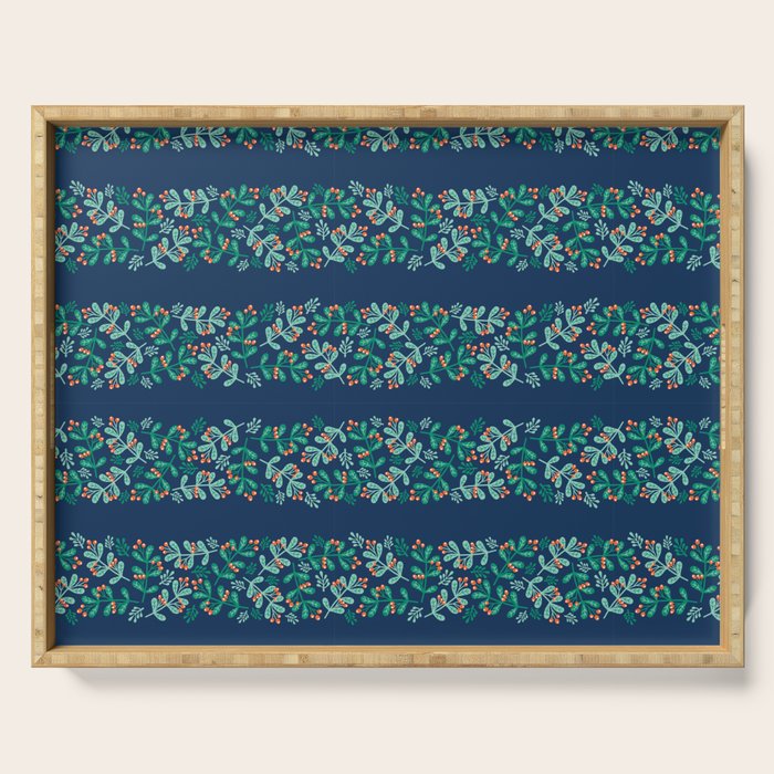 Mistletoe Christmas Stripes Blue Serving Tray Gallery Image 1