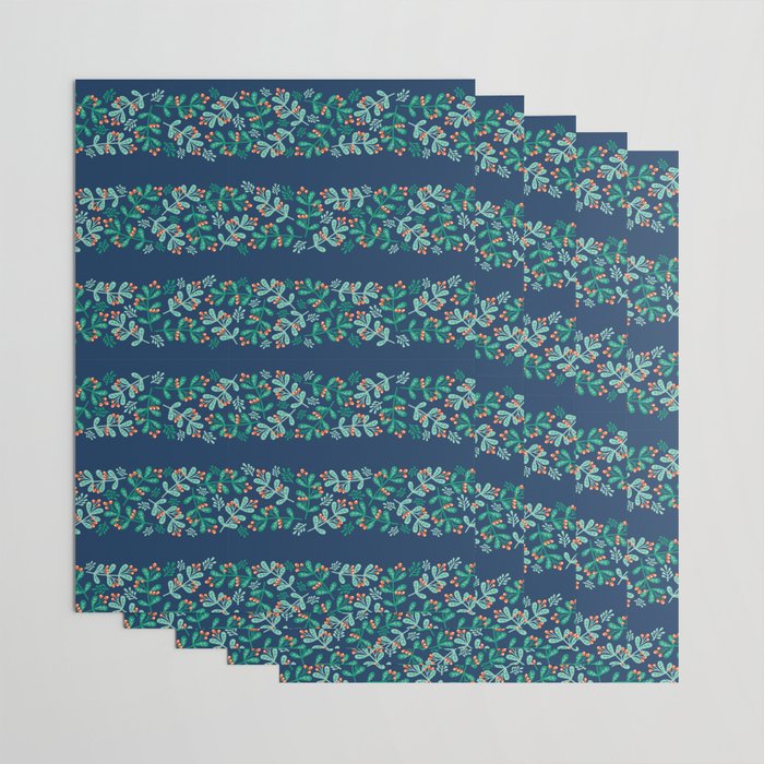 Mistletoe Christmas Stripes Blue Wrapping Paper Gallery Image 3