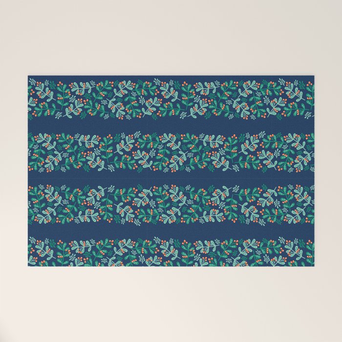 Mistletoe Christmas Stripes Blue Welcome Mat Gallery Image 1