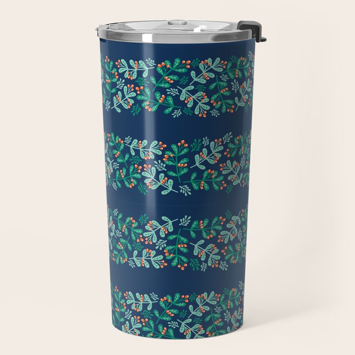 Mistletoe Christmas Stripes Blue Travel Mug Gallery Image 2