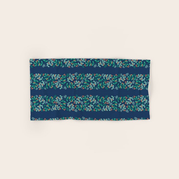Mistletoe Christmas Stripes Blue Bath Towel Gallery Image 1