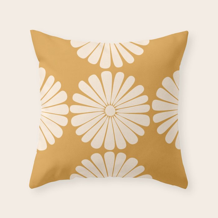 Retro Daisy Abstract XVIII Golden Orange Bold Floral Throw Pillow Gallery Image 1