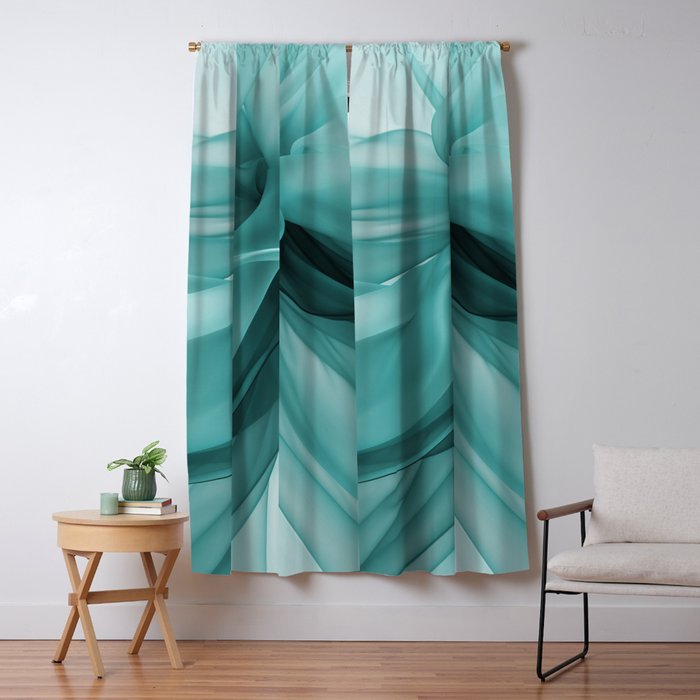 Tranquil Flow Abstract Dimension Ink Turquoise Window Curtain Gallery Image 1