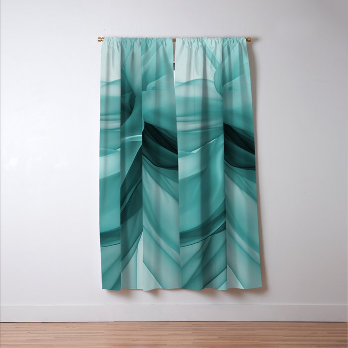 Tranquil Flow Abstract Dimension Ink Turquoise Window Curtain Gallery Image 3