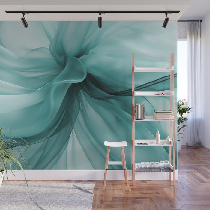 Tranquil Flow Abstract Dimension Ink Turquoise Wall Mural Gallery Image 1