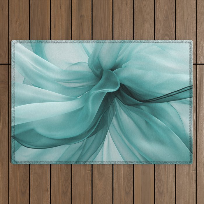 Tranquil Flow Abstract Dimension Ink Turquoise Outdoor Rug Gallery Image 1