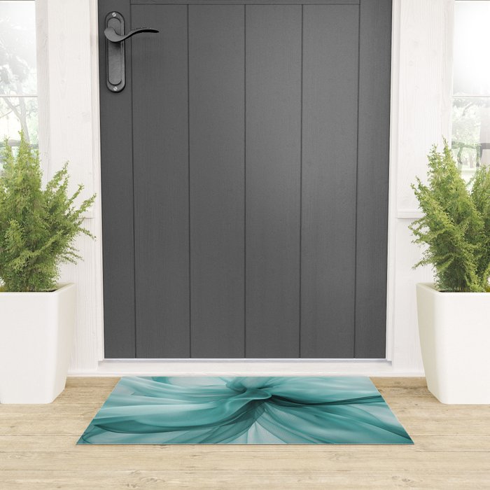 Tranquil Flow Abstract Dimension Ink Turquoise Welcome Mat Gallery Image 3