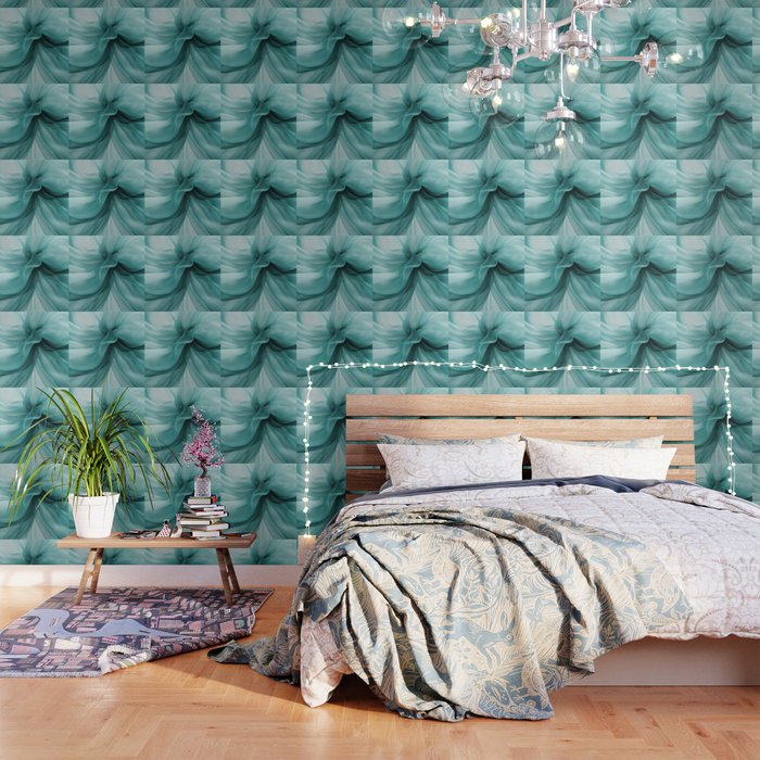 Tranquil Flow Abstract Dimension Ink Turquoise Wallpaper Gallery Image 3