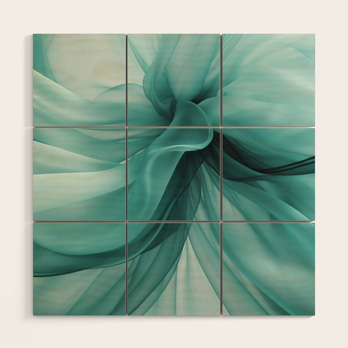 Tranquil Flow Abstract Dimension Ink Turquoise Wood Wall Art Gallery Image 1