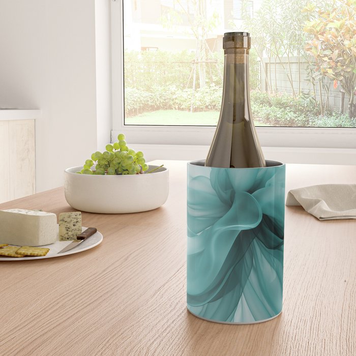 Tranquil Flow Abstract Dimension Ink Turquoise Wine Chiller Gallery Image 4