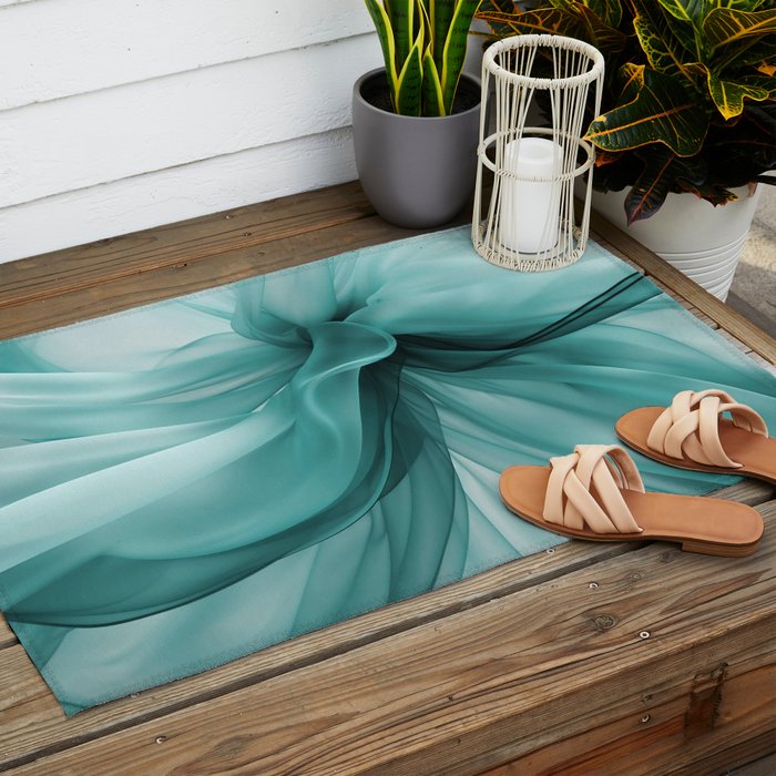 Tranquil Flow Abstract Dimension Ink Turquoise Outdoor Rug Gallery Image 2
