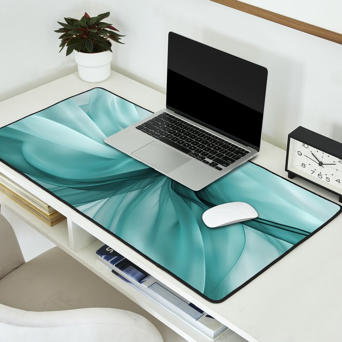 Tranquil Flow Abstract Dimension Ink Turquoise Desk Mat Gallery Image 2