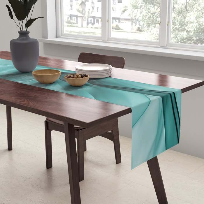 Tranquil Flow Abstract Dimension Ink Turquoise Table Runner Gallery Image 2