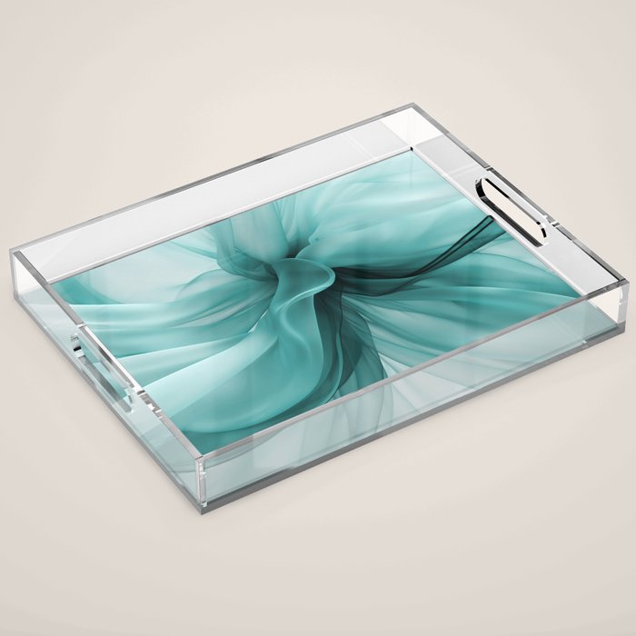Tranquil Flow Abstract Dimension Ink Turquoise Acrylic Tray Gallery Image 1