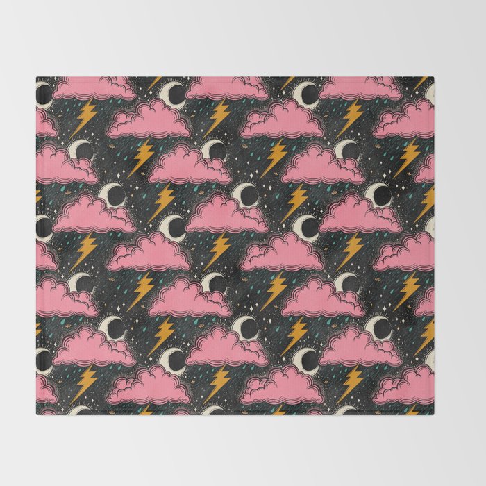 Stormy Night - black & pink Throw Blanket Gallery Image 2