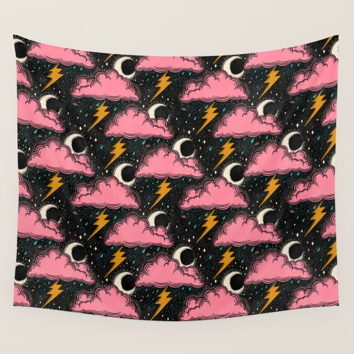 Stormy Night - black & pink Wall Tapestry Gallery Image 1