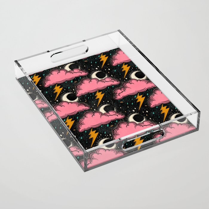 Stormy Night - black & pink Acrylic Tray Gallery Image 1